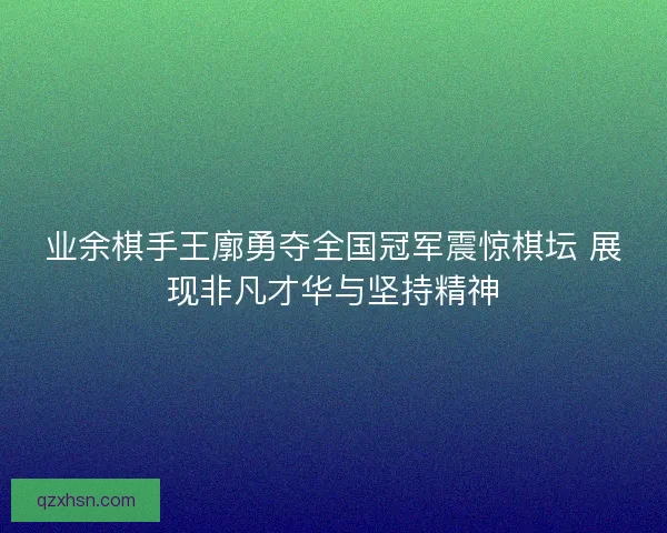 业余棋手王廓勇夺全国冠军震惊棋坛 展现非凡才华与坚持精神
